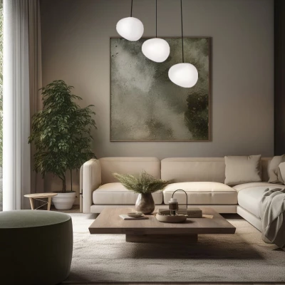 Závěsné svítidlo v japandi stylu nad jídelní stůl STONES - 3xE27, 40W, černé / bílé