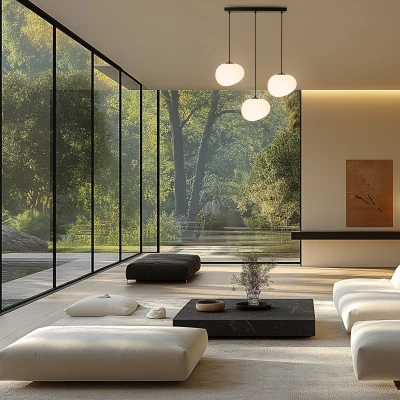 Závěsné svítidlo v japandi stylu nad jídelní stůl STONES - 3xE27, 40W, černé / bílé