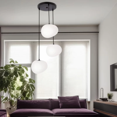 Závěsné osvětlení v japandi stylu STONES - 3xE27, 40W, černé / bílé