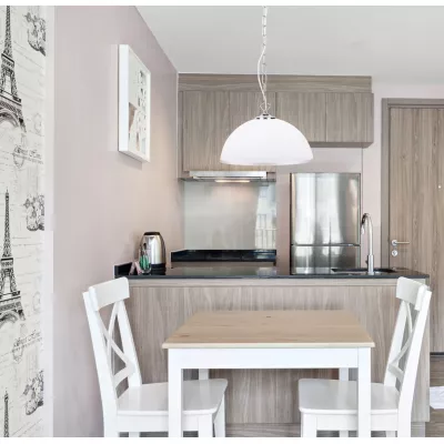 Závěsné osvětlení na řetězu SUGAR - 1xE27, 60W, chromované /bílé