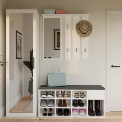 VÝPRODEJ - Sedací botník CASPER - bílý / šedý