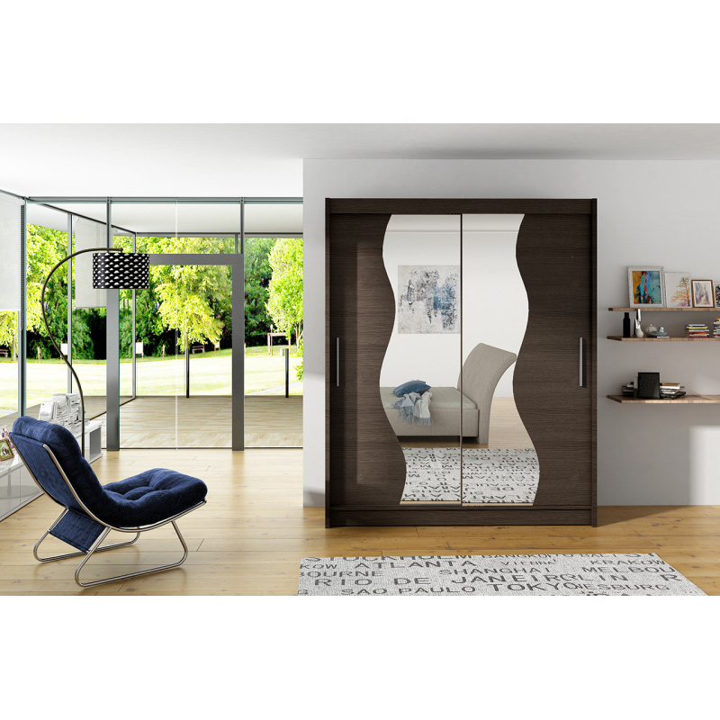 VÝPRODEJ - Prostorná šatní skříň se zrcadlem Solar - šířka 150 cm, čoko