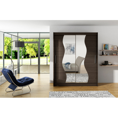 VÝPRODEJ - Prostorná šatní skříň se zrcadlem Solar - šířka 150 cm, čoko