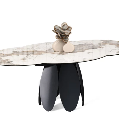 Designový jídelní stůl BAWER - bílý mramor / černý
