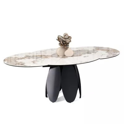 Designový jídelní stůl BAWER - bílý mramor / černý