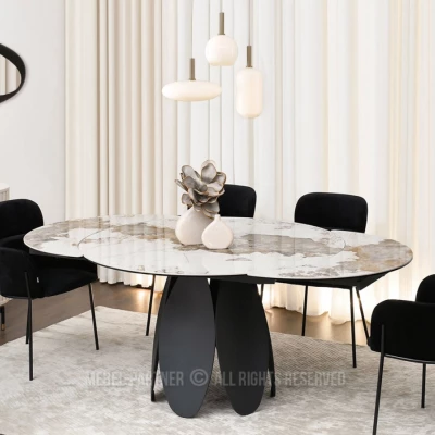 Designový jídelní stůl BAWER - bílý mramor / černý