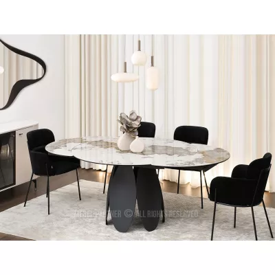 Designový jídelní stůl BAWER - bílý mramor / černý