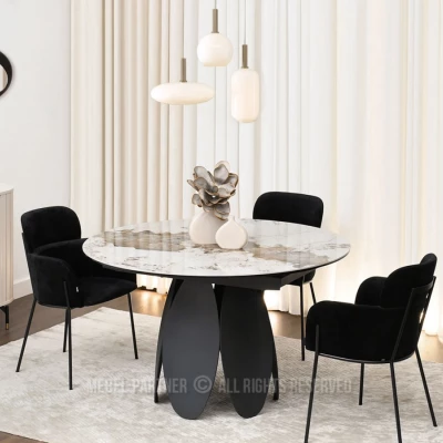 Designový jídelní stůl BAWER - bílý mramor / černý