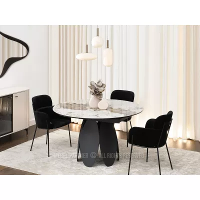 Designový jídelní stůl BAWER - bílý mramor / černý