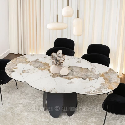 Designový jídelní stůl BAWER - bílý mramor / černý