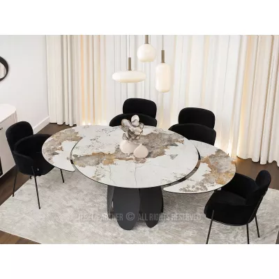 Designový jídelní stůl BAWER - bílý mramor / černý