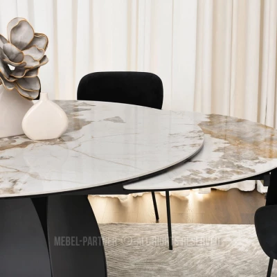 Designový jídelní stůl BAWER - bílý mramor / černý
