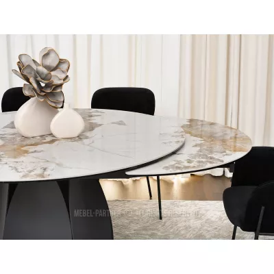 Designový jídelní stůl BAWER - bílý mramor / černý