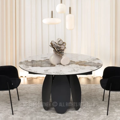 Designový jídelní stůl BAWER - bílý mramor / černý