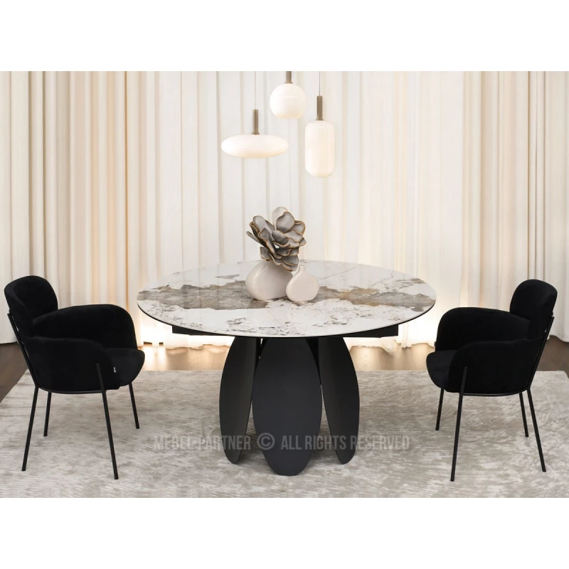 Designový jídelní stůl BAWER - bílý mramor / černý