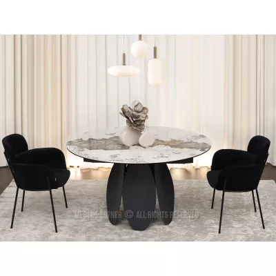 Designový jídelní stůl BAWER - bílý mramor / černý