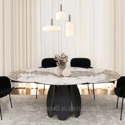 Designový jídelní stůl BAWER - bílý mramor / černý