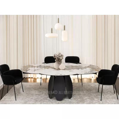 Designový jídelní stůl BAWER - bílý mramor / černý