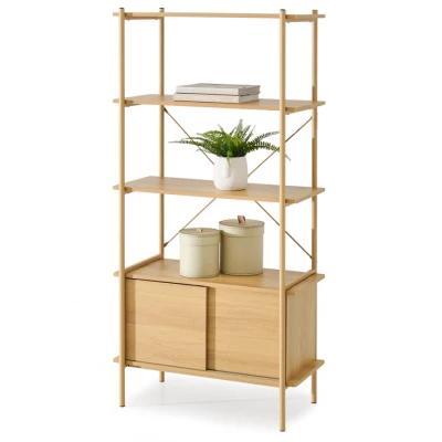 Vysoký regál s posuvnými dvířky OKELI - dub