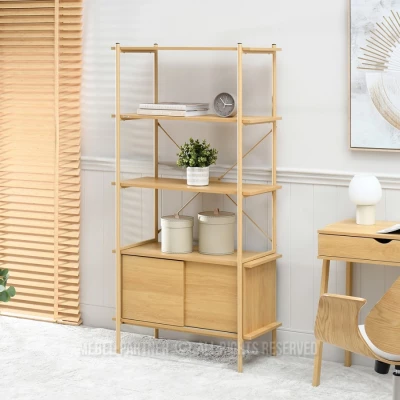 Vysoký regál s posuvnými dvířky OKELI - dub