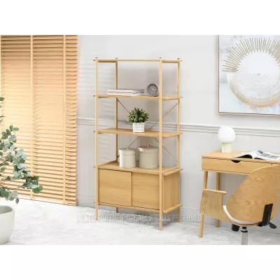 Vysoký regál s posuvnými dvířky OKELI - dub