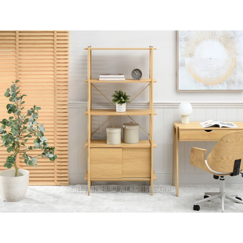 Vysoký regál s posuvnými dvířky OKELI - dub