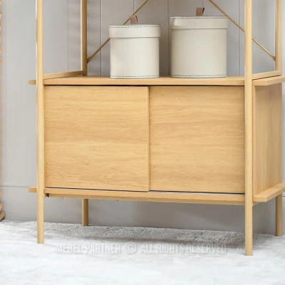 Vysoký regál s posuvnými dvířky OKELI - dub