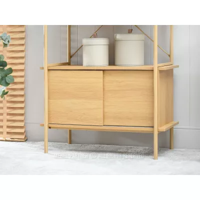 Vysoký regál s posuvnými dvířky OKELI - dub