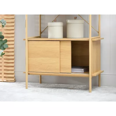 Vysoký regál s posuvnými dvířky OKELI - dub