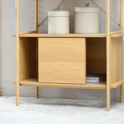 Vysoký regál s posuvnými dvířky OKELI - dub