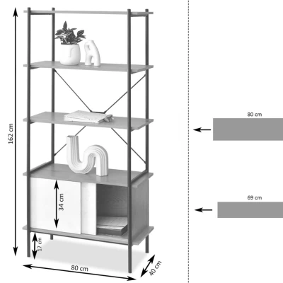 Vysoký regál s posuvnými dvířky OKELI - dub