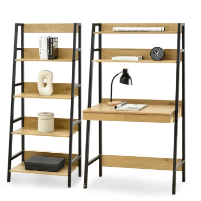 Psací stůl s regálem VIOREL - dub / černý