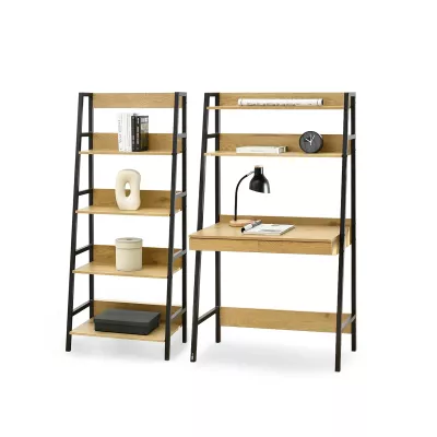 Psací stůl s regálem VIOREL - dub / černý