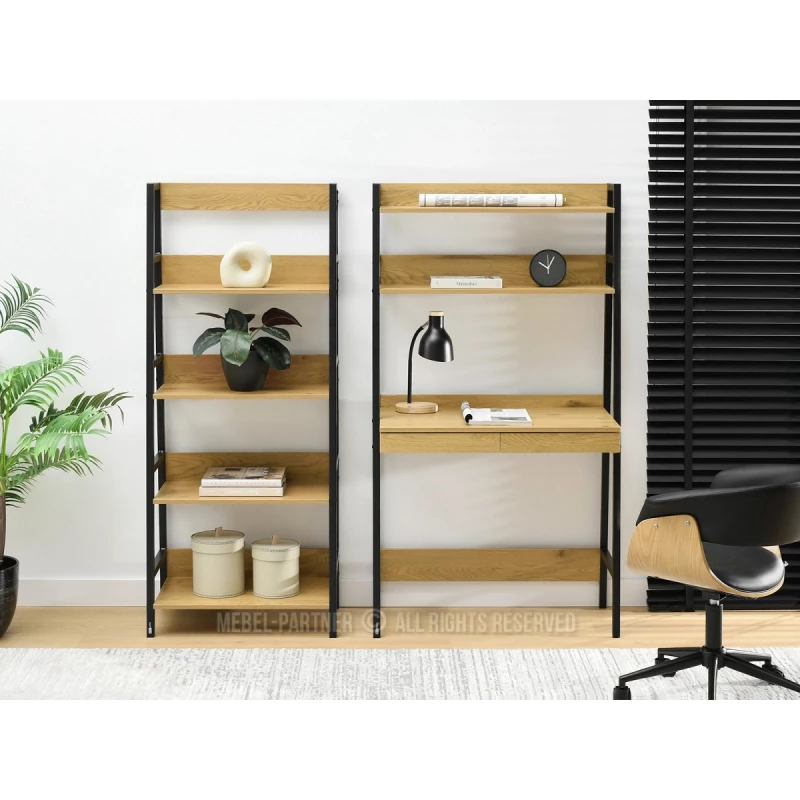 Psací stůl s regálem VIOREL - dub / černý