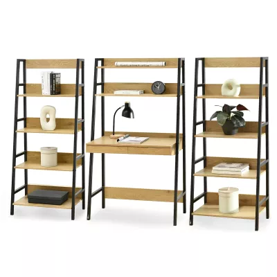 Psací stůl s regály VIOREL - dub / černý