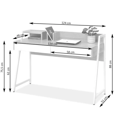 Široký psací stůl BATO - dub / černý