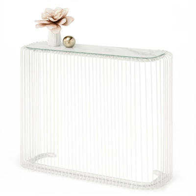 Designový konzolový stolek IRAKLI - bílý mramor / bílý