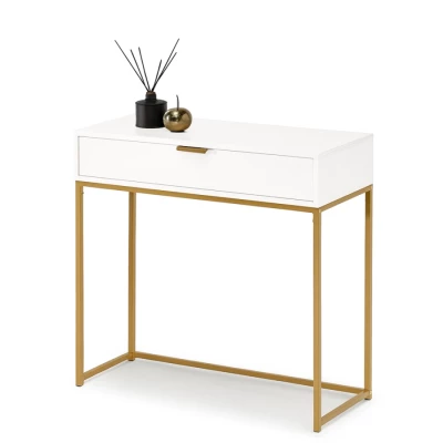 Konzolový stolek NIRAI se šuplíkem - bílý / zlatý