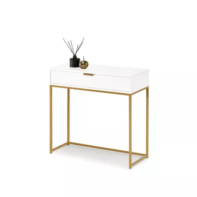 Konzolový stolek NIRAI se šuplíkem - bílý / zlatý