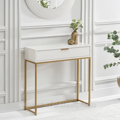 Konzolový stolek NIRAI se šuplíkem - bílý / zlatý