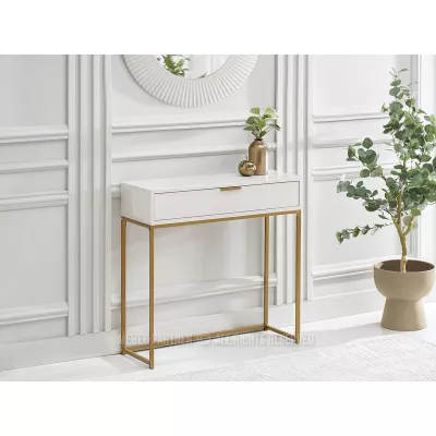 Konzolový stolek NIRAI se šuplíkem - bílý / zlatý