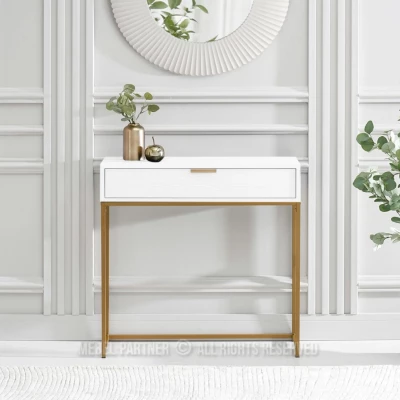 Konzolový stolek NIRAI se šuplíkem - bílý / zlatý