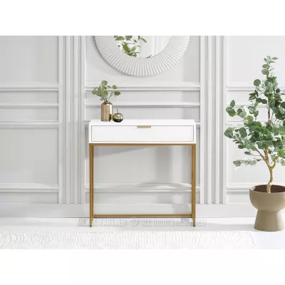 Konzolový stolek NIRAI se šuplíkem - bílý / zlatý