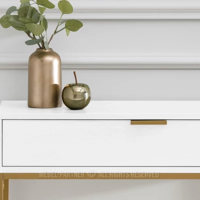 Konzolový stolek NIRAI se šuplíkem - bílý / zlatý