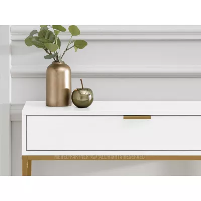 Konzolový stolek NIRAI se šuplíkem - bílý / zlatý