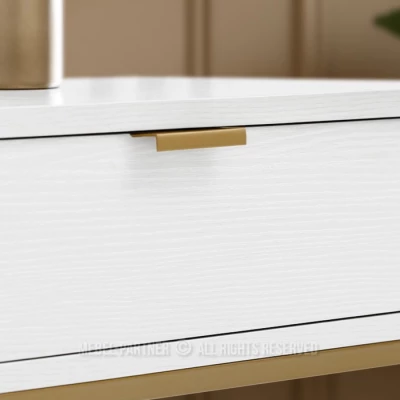 Konzolový stolek NIRAI s policí a šuplíkem - bílý / zlatý