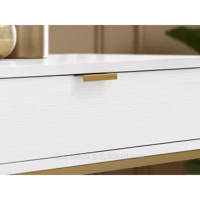 Konzolový stolek NIRAI s policí a šuplíkem - bílý / zlatý