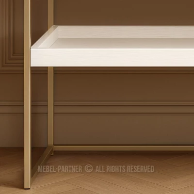 Konzolový stolek NIRAI s policí a šuplíkem - bílý / zlatý