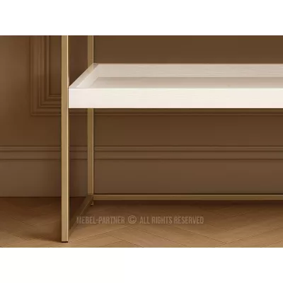 Konzolový stolek NIRAI s policí a šuplíkem - bílý / zlatý