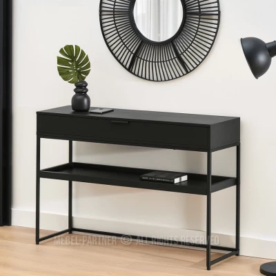 Konzolový stolek NIRAI s policí a šuplíkem - černý